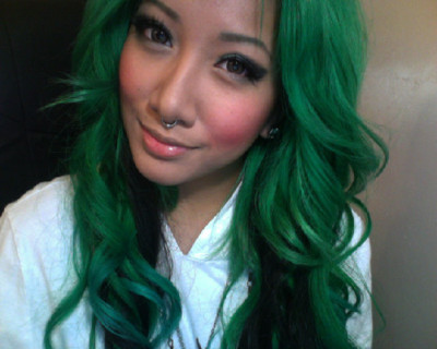 Asian Girl With Wavy Green Hair & Septum Ring | Cherry ...
